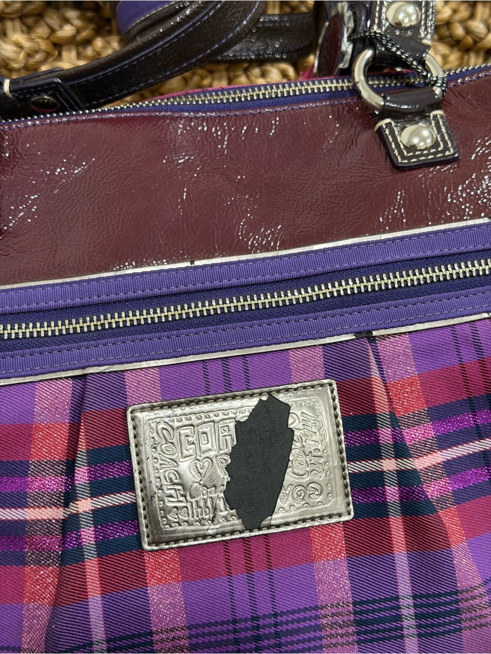 Coach Poppy Tartan Plaid Glam Tote Bag - Picture 10 of 11